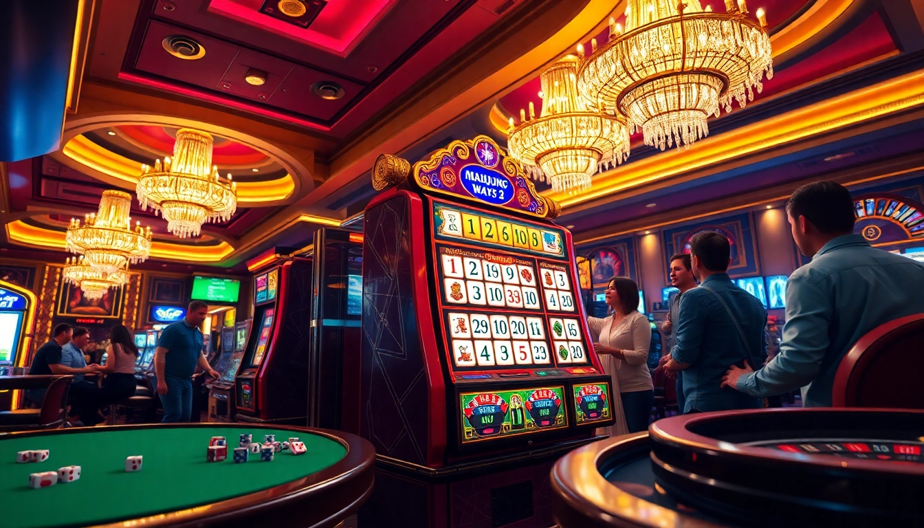 Experience excitement with Mahjong Ways 2 slot machine in a vibrant casino setting.