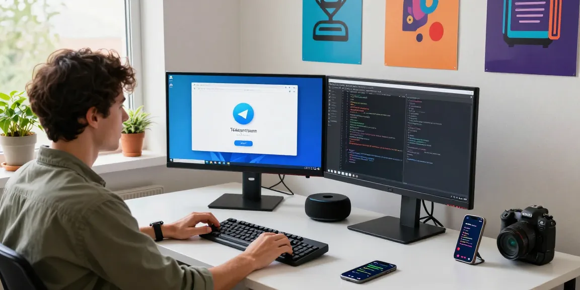 Focused software developer utilizing dual monitors showcasing Telegram Download features in a modern workspace.