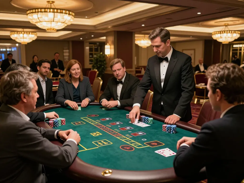 Playing blackjack at an upscale casino table, featuring hidden wiki strategies in use for better odds.