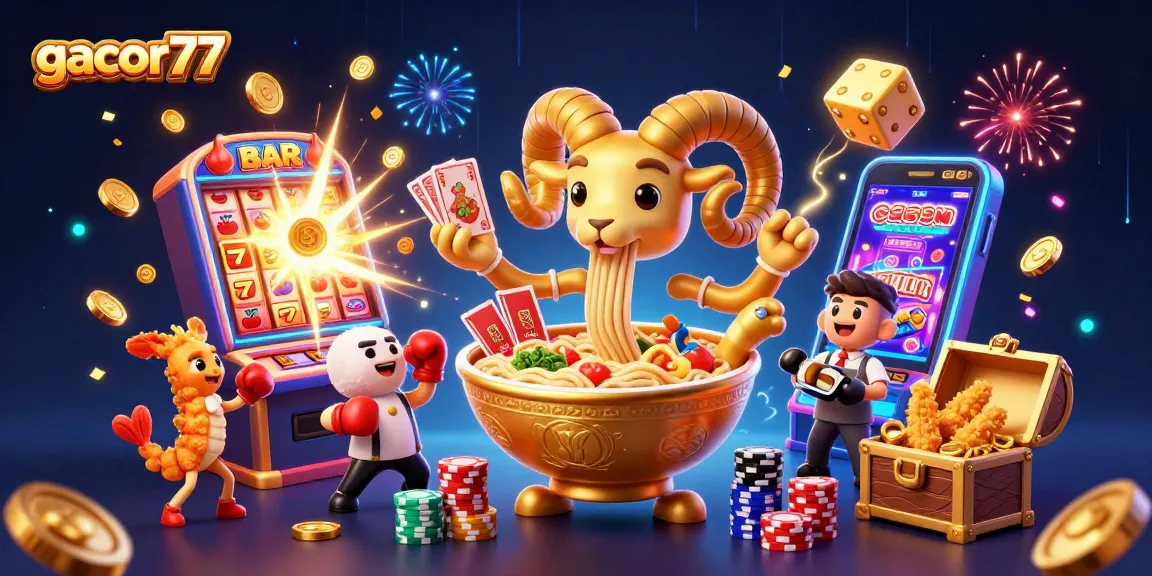 Gacor77 dengan tampilan mesin slot yang kaya akan simbol dan harta karun digital.