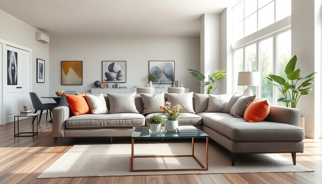 Engaging modern living room embodying home renovation design elements.