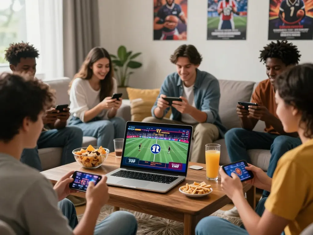 Friends enjoying gaming with TV88 link on laptop, showcasing diverse entertainment options.