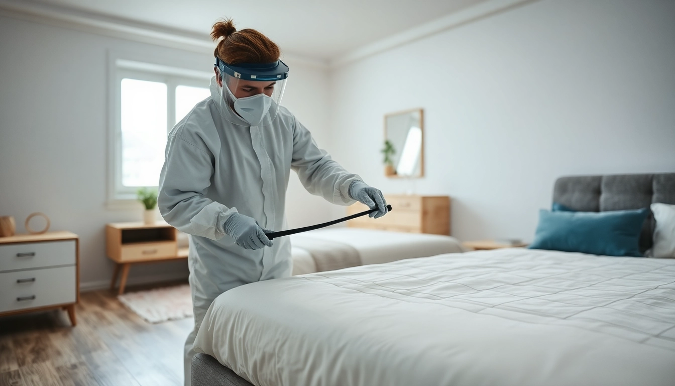 Expert performing bed bug removal treatment to ensure a pest-free home.