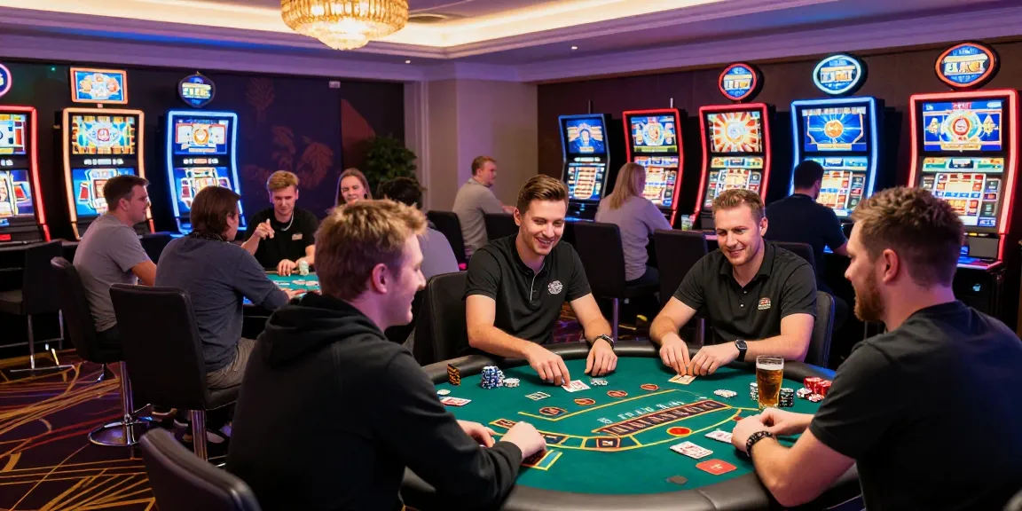 Thegbhouse.co.uk showcases a lively credit card casino scene with players enjoying table games and slots, highlighting the excitement and atmosphere of online gambling.
