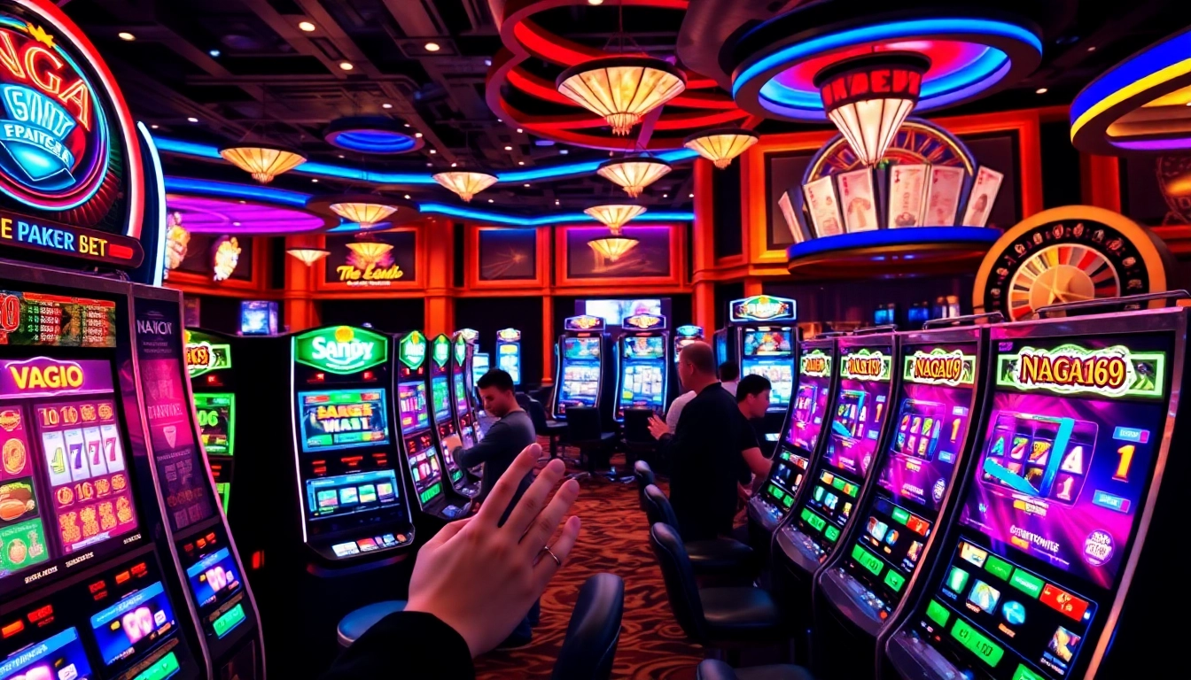 Players engaging with NAGA169 slot machines in a vibrant casino setting.