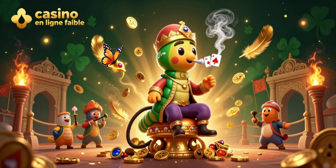 Illustration représentant un casino en ligne fiable avec un maître de narguilé cartoon géant et des éléments de jeu captivants.