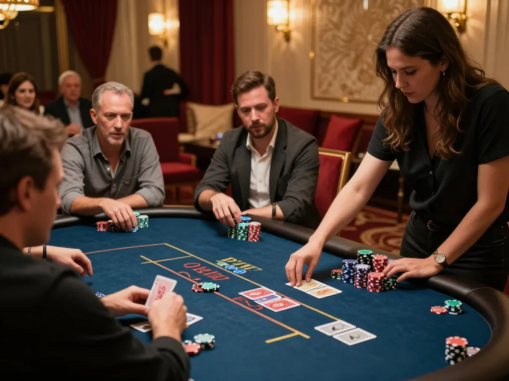Players at ilvidx poker table experiencing excitement in a luxurious casino environment