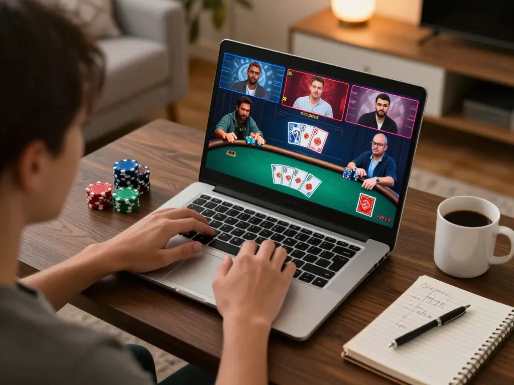 Engaging moment of m88 casino login on an online poker game with players strategizing at home.