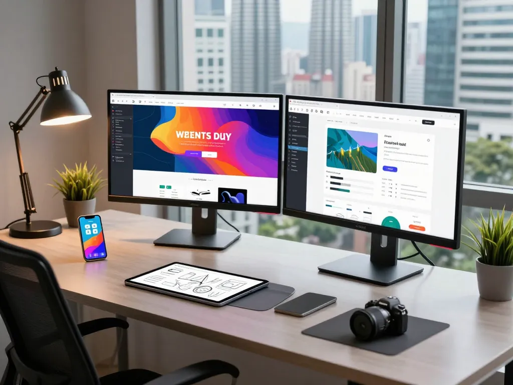 Freelance web designer at a modern workspace in Kuala Lumpur engaging in web development.