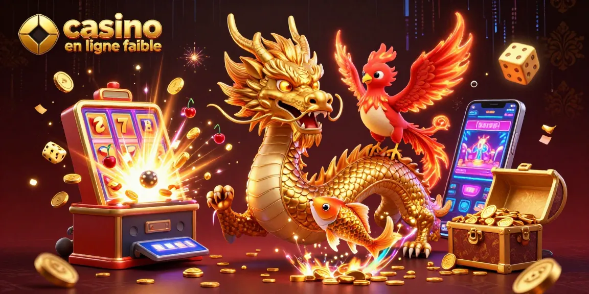 Gagnez avec le casino en ligne fiable grâce à une illustration 3D dynamique de dragons, phénix et machine à sous.