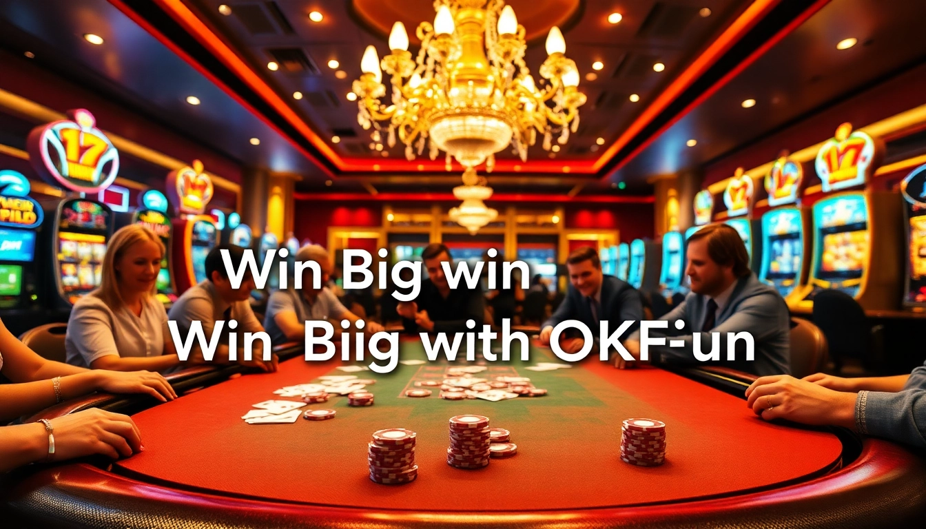 Experience the thrill of a vibrant casino with OKFun’s poker table and bright slot machines.