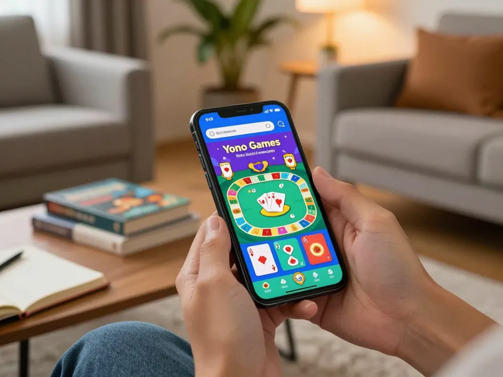 Engage with all yono games on your smartphone in a cozy home setting.