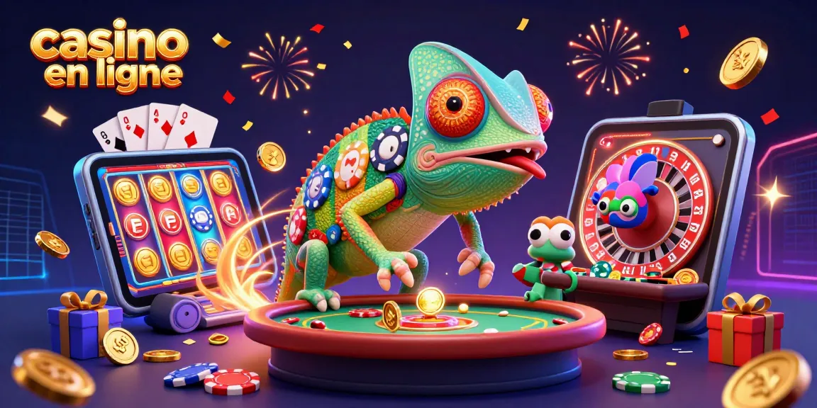 Capturer l'excitation au casino en ligne avec un caméléon animé et des jeux vibrants.