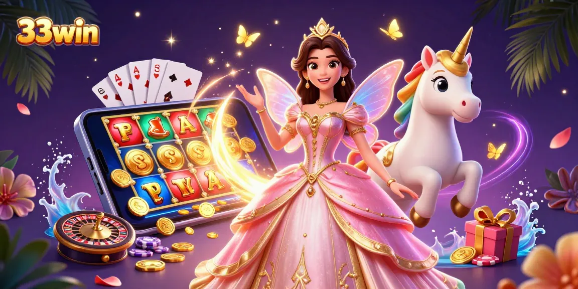Experience thrilling bets with 33win's dynamic slots and playful gaming elements in vibrant 3D.