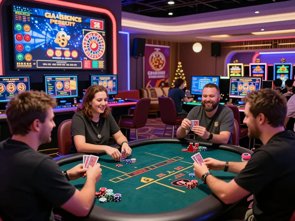 Players enjoying lively games at S666 online casino during a festive event.