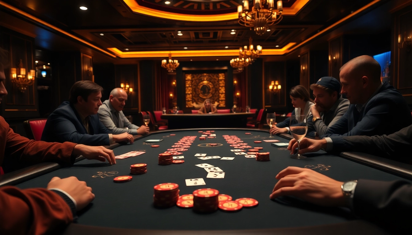 Engaging gaming scene at New88 showcasing poker action and luxurious atmosphere.