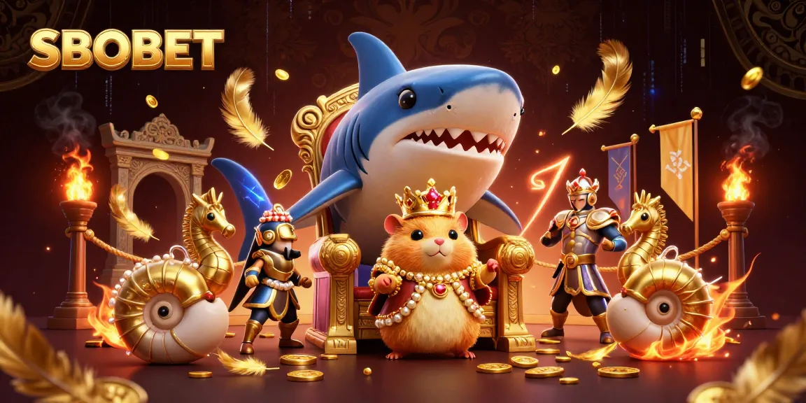 Betting on SBOBET with a royal hamster king amidst a vibrant 3D casino scene