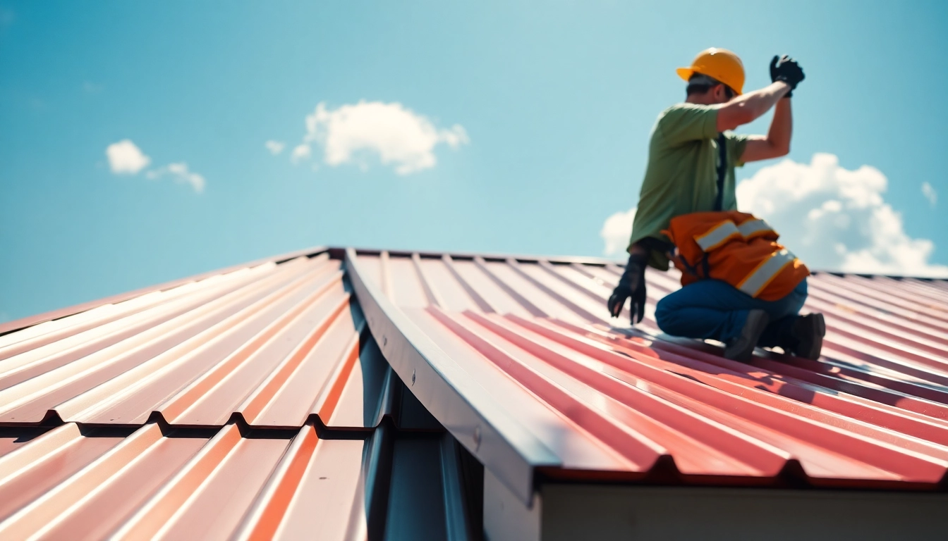 Installation of metal roofing panels highlighting durability and professional craftsmanship.