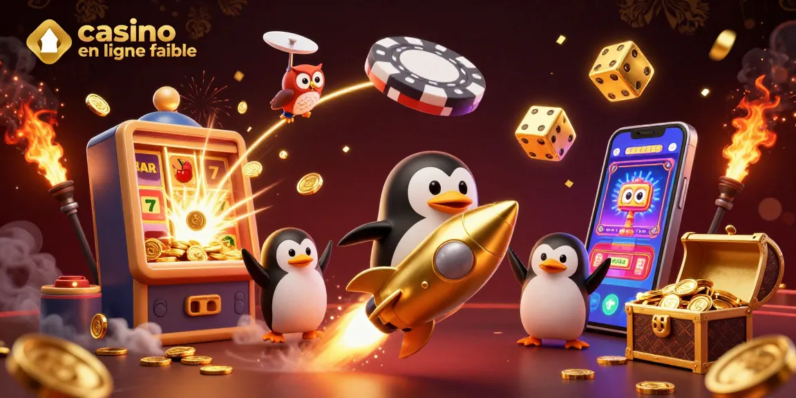 Découvrez une scène de jeu captivante avec un pingouin doré propulsé par fusée dans un casino en ligne fiable.