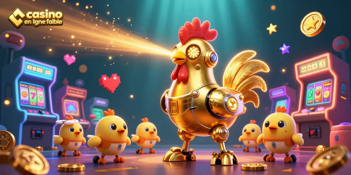 Vibrez avec le casino en ligne fiable, où un robot coq en or émet des rayons laser tout en jouant.