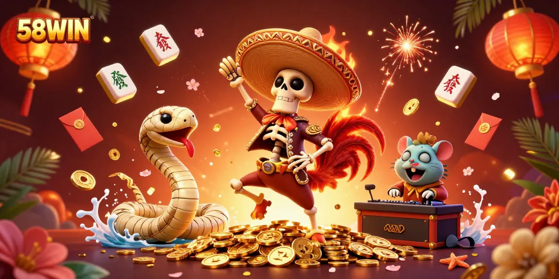 Experience thrilling victories with 58WIN in a vibrant casino scene featuring dynamic characters.