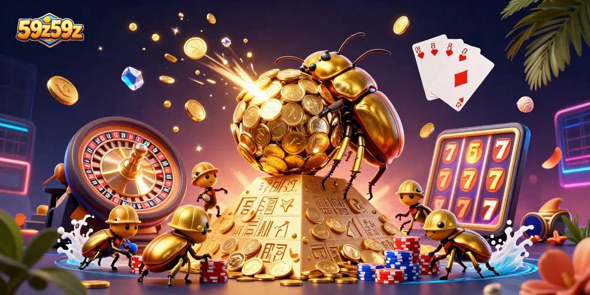 Engage in thrilling gameplay with 59z59z as golden beetles roll coins to luxurious wins in a vibrant casino.