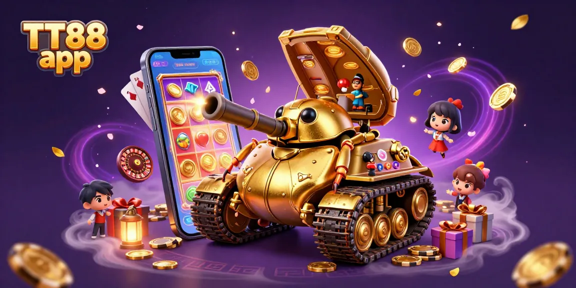 Experience the excitement of the TT88 app with a vibrant casino scene bursting with games and rewards.