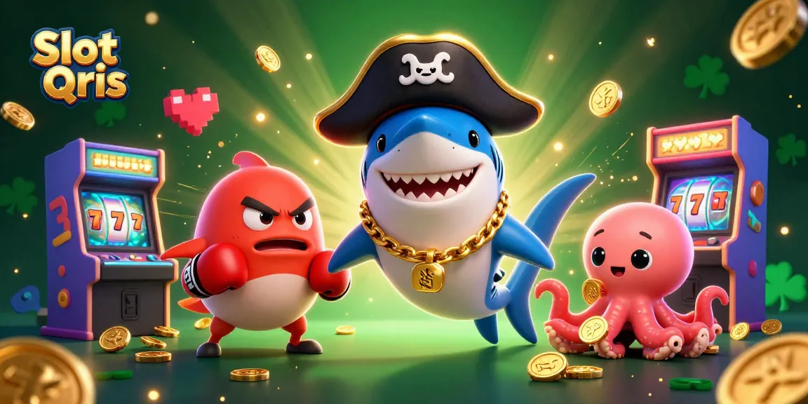 Spin the reels for fun with Slot Qris featuring pirate shark, pufferfish, and octopus in an engaging scene.