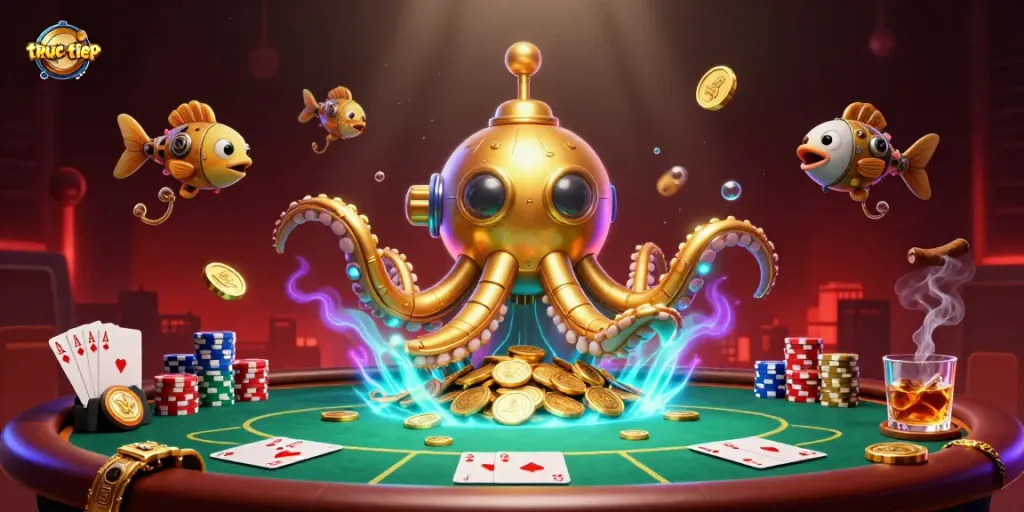 Experience live updates for truc tiep keo nha cai with golden kraken submarine and poker elements.