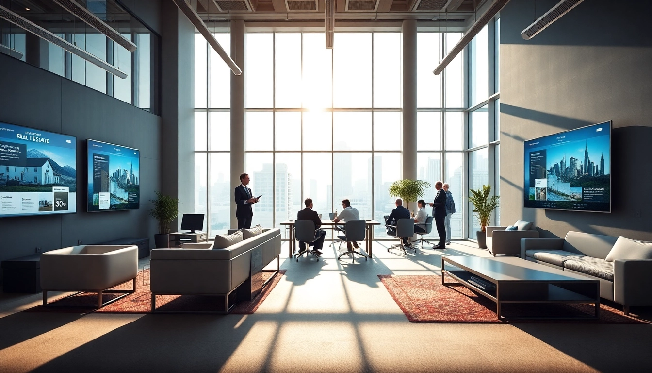 Dynamic commercial real estate office showcasing modern design and technology.