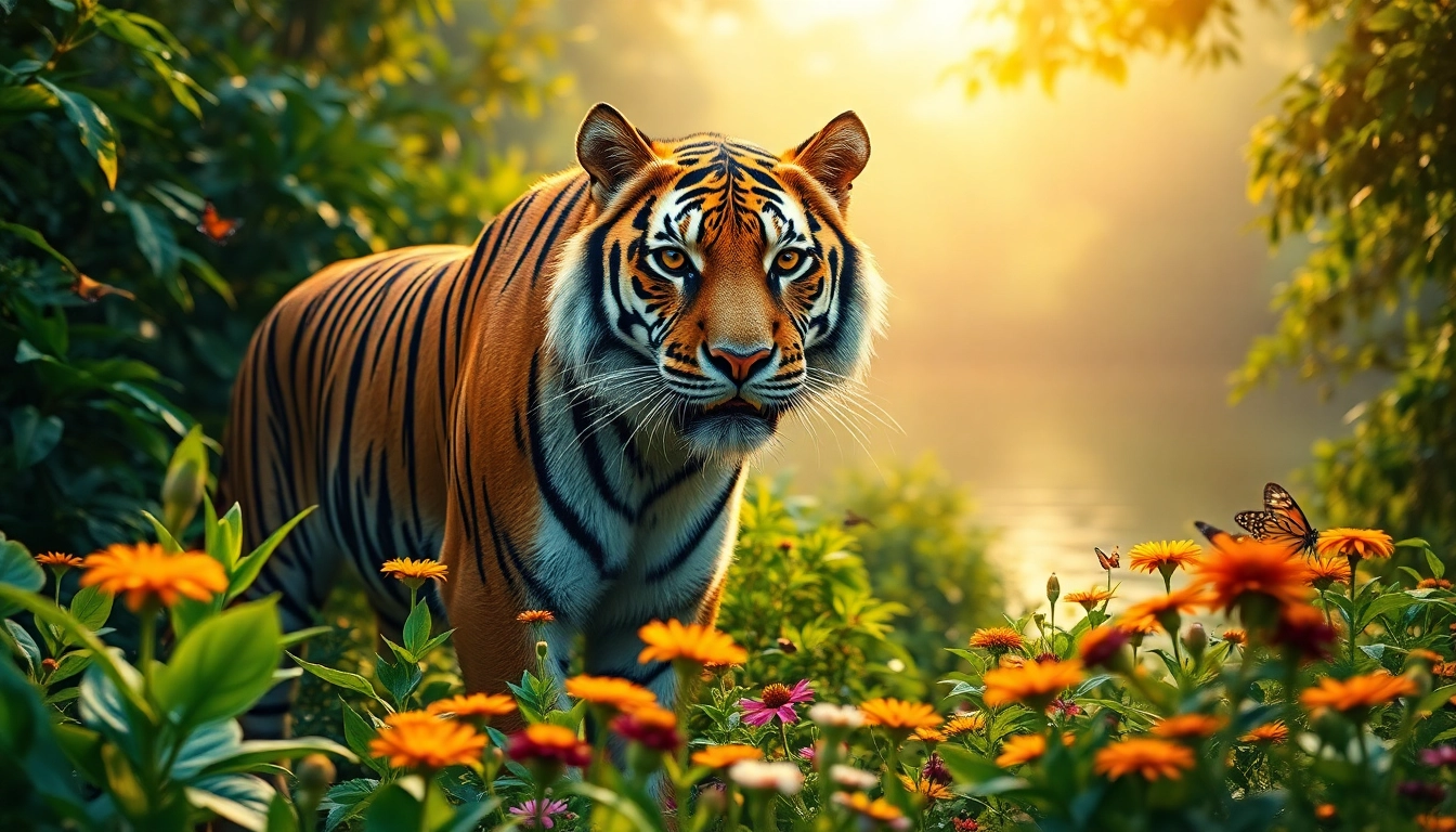 Admirez la splendeur de la faune sur pandachi.fr avec un majestueux tigre du Bengale en milieu naturel.