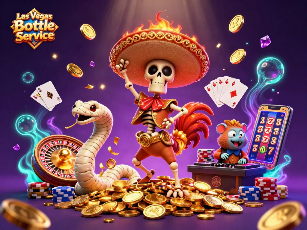 Experience Las Vegas Bottle Service with vibrant 3D characters enjoying a high-energy casino atmosphere.