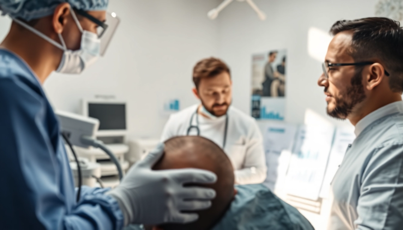 Experienced professional performing a hair transplant uk procedure in a modern clinic.