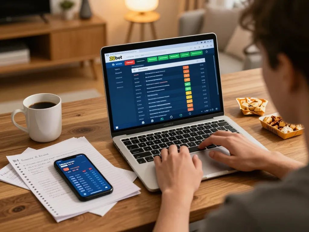 28bet sports betting scene with user engaged in real-time analysis and wagering