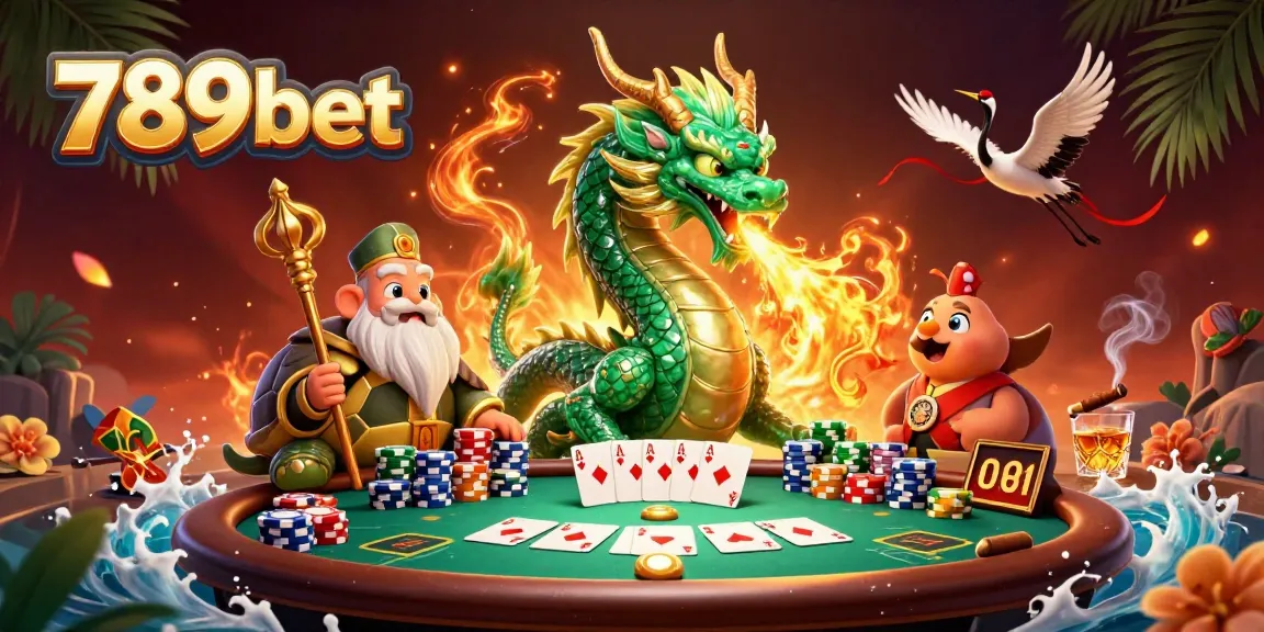 Engage with 789bet's vibrant casino scene featuring a jade dragon and animated poker elements.
