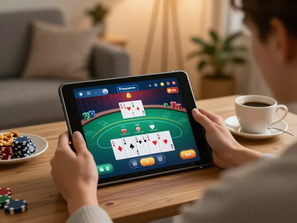 Engaging in an online fabet poker game with strategic gameplay options visible, promoting responsible gaming.