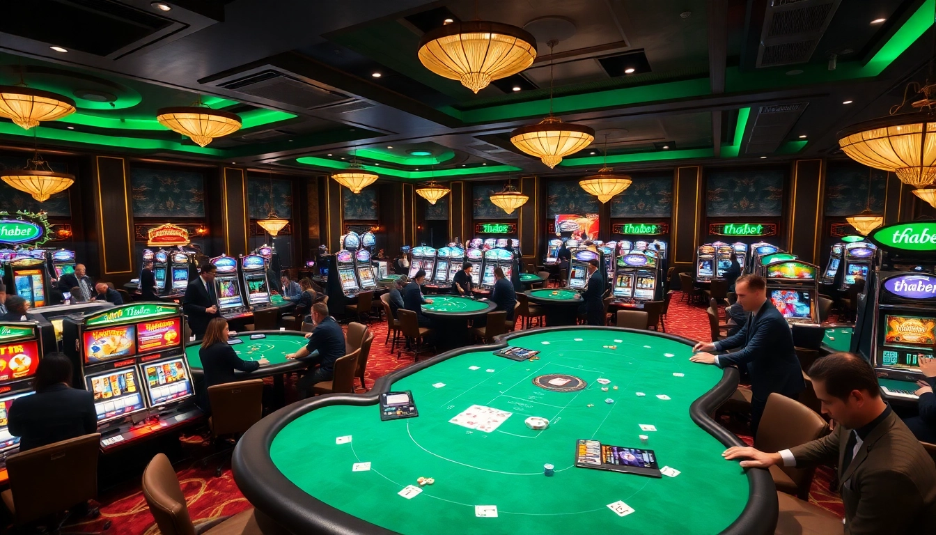 Experience the vibrant casino scene at thabet with lively gaming tables and slot machines.