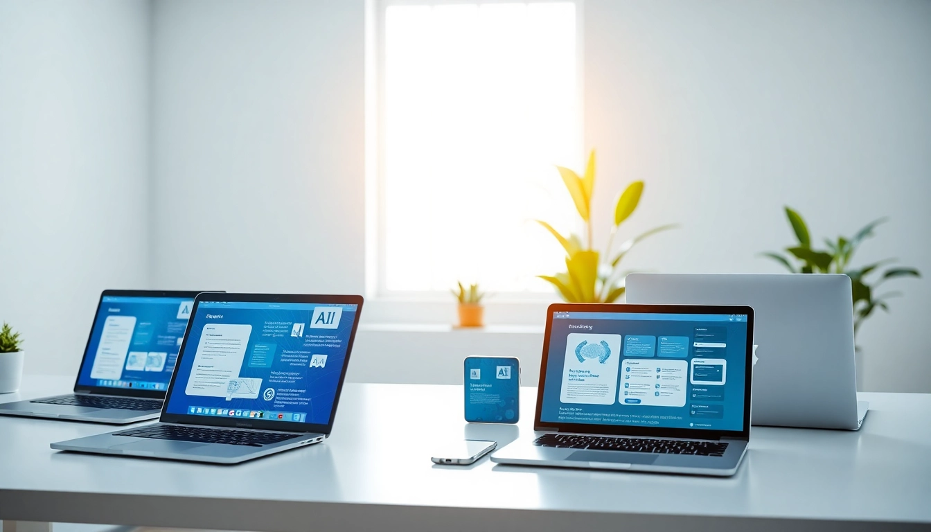 Showcasing various devices with user-friendly software to find the best AI Tools for productivity.