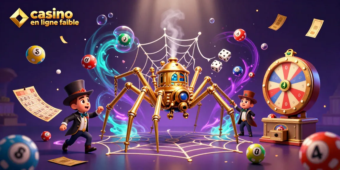 Découvrez un casino en ligne fiable animé par une araignée steampunk et des éléments de loterie colorés.
