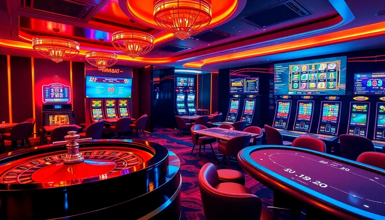Experience the excitement of online gambling at https://mm88.bar/ with sleek casino tables and vibrant slot machines.