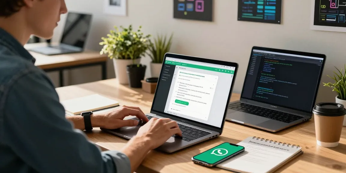 WhatsApp下載 app installation guide with professional in modern workspace.