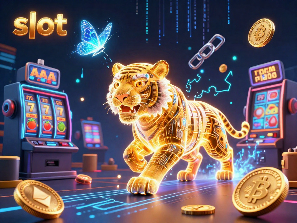 Slot gacor yang menarik di dunia kasino digital dengan simbol keberuntungan dan elemen kripto.