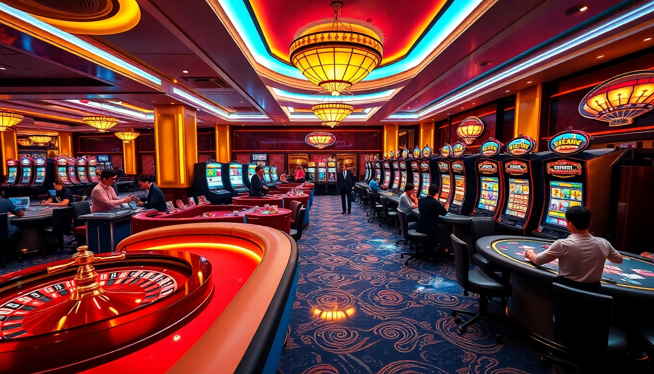 Experience the excitement of 9WIN casino with vibrant tables, enthusiastic players, and glamorous surroundings.