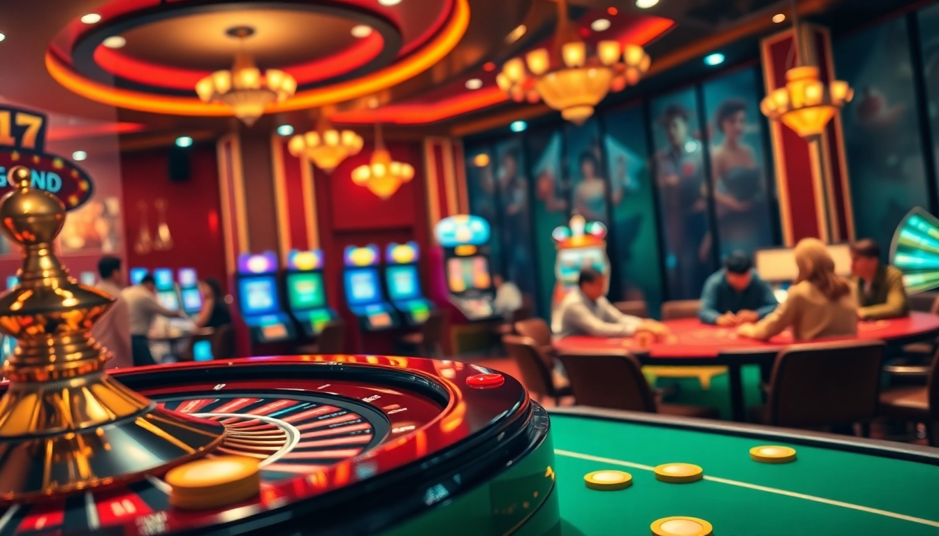 Cổng game B52 showcases a vibrant casino atmosphere with players and gaming elements.