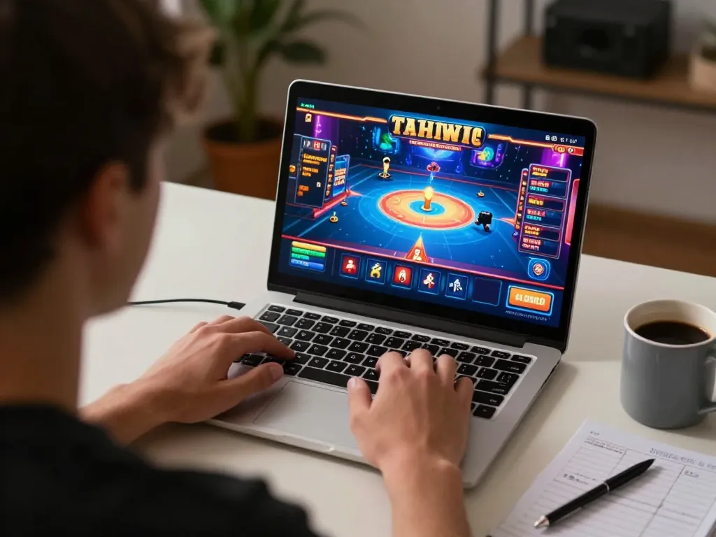 Engaging online gaming at home with 11win on a laptop, showcasing strategies and excitement.
