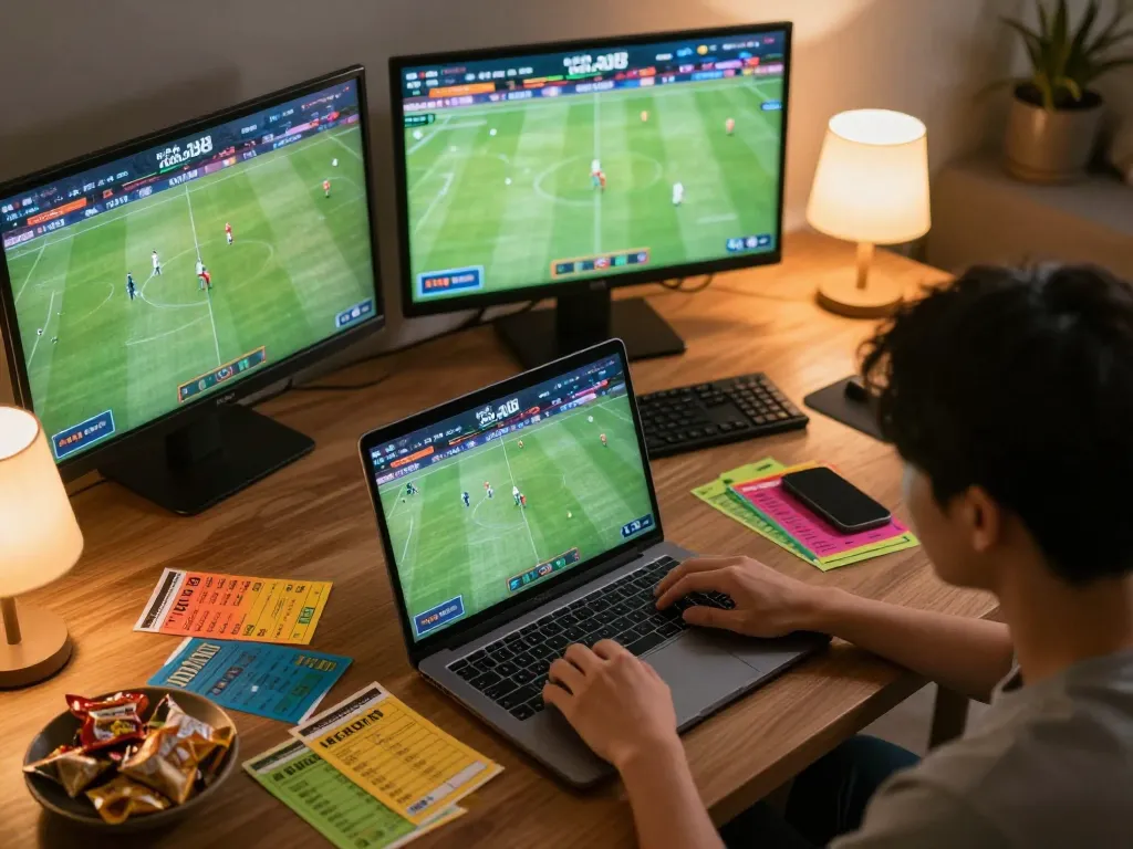 Engaging sports betting scene showcasing au88 platform with active participant placing bets at home