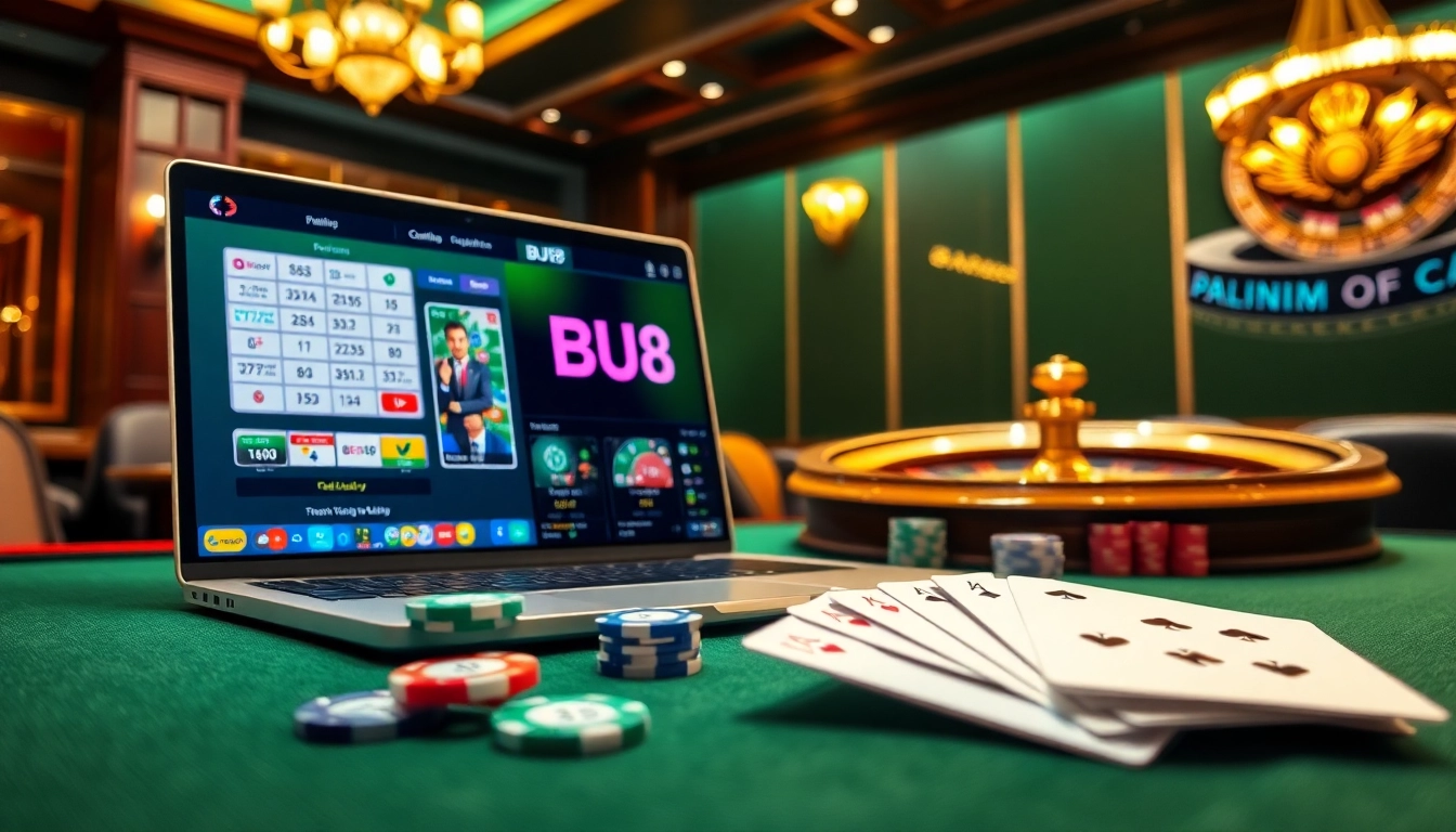 Engaged player exploring Bu88 online gambling platform with cards and chips.