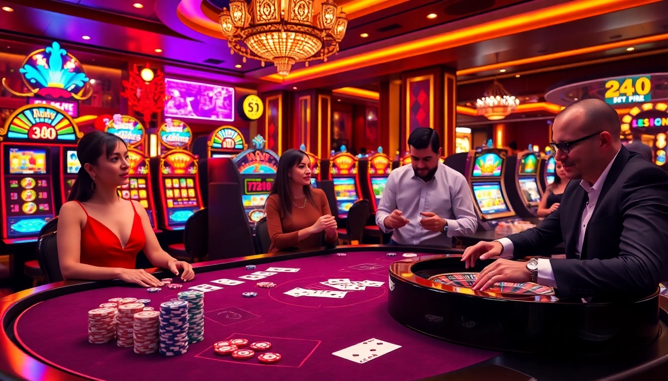 Experience the excitement of gambling at 789P with luxurious casino tables and vibrant slot machines.