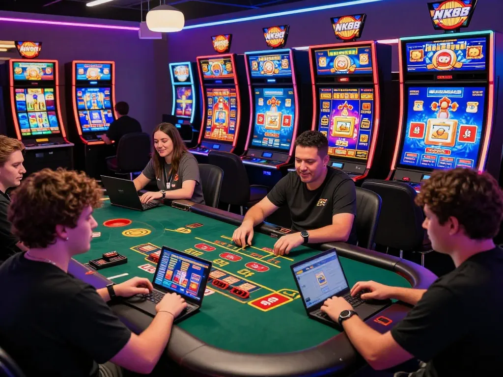 Exciting NK88 online casino scene with players enjoying various games and modern gaming interface.
