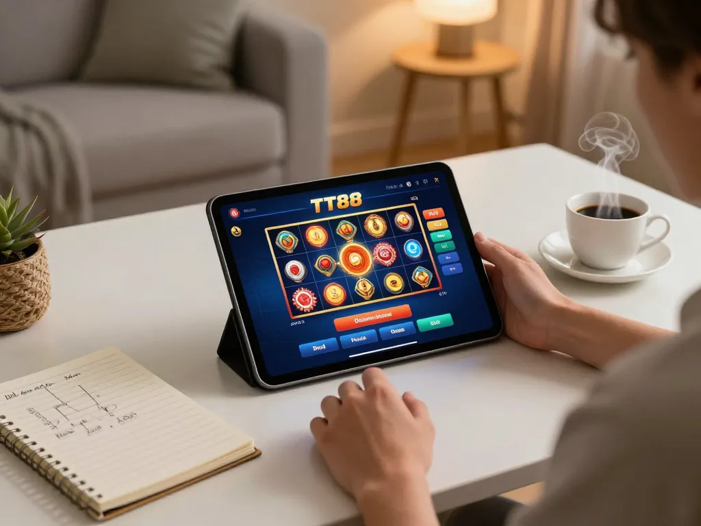 Tải game TT88 from the comfort of home, engaging with slot games while enjoying a cozy setup.